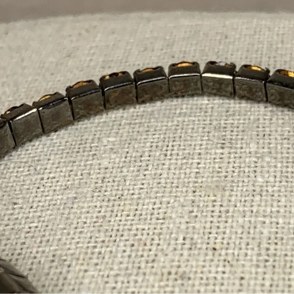Vintage Silver Red Stretch Tennis Bracelet Formal Glam Goth Ruby Crystal